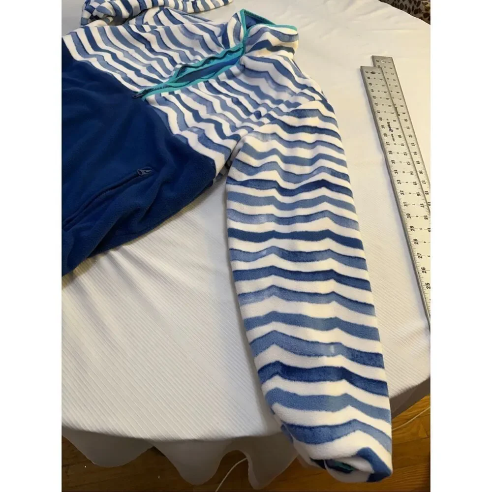 Chubbies Reversible Pullover Jacket Blue Teal Wave Fleece Men's Large Preppy Y2K